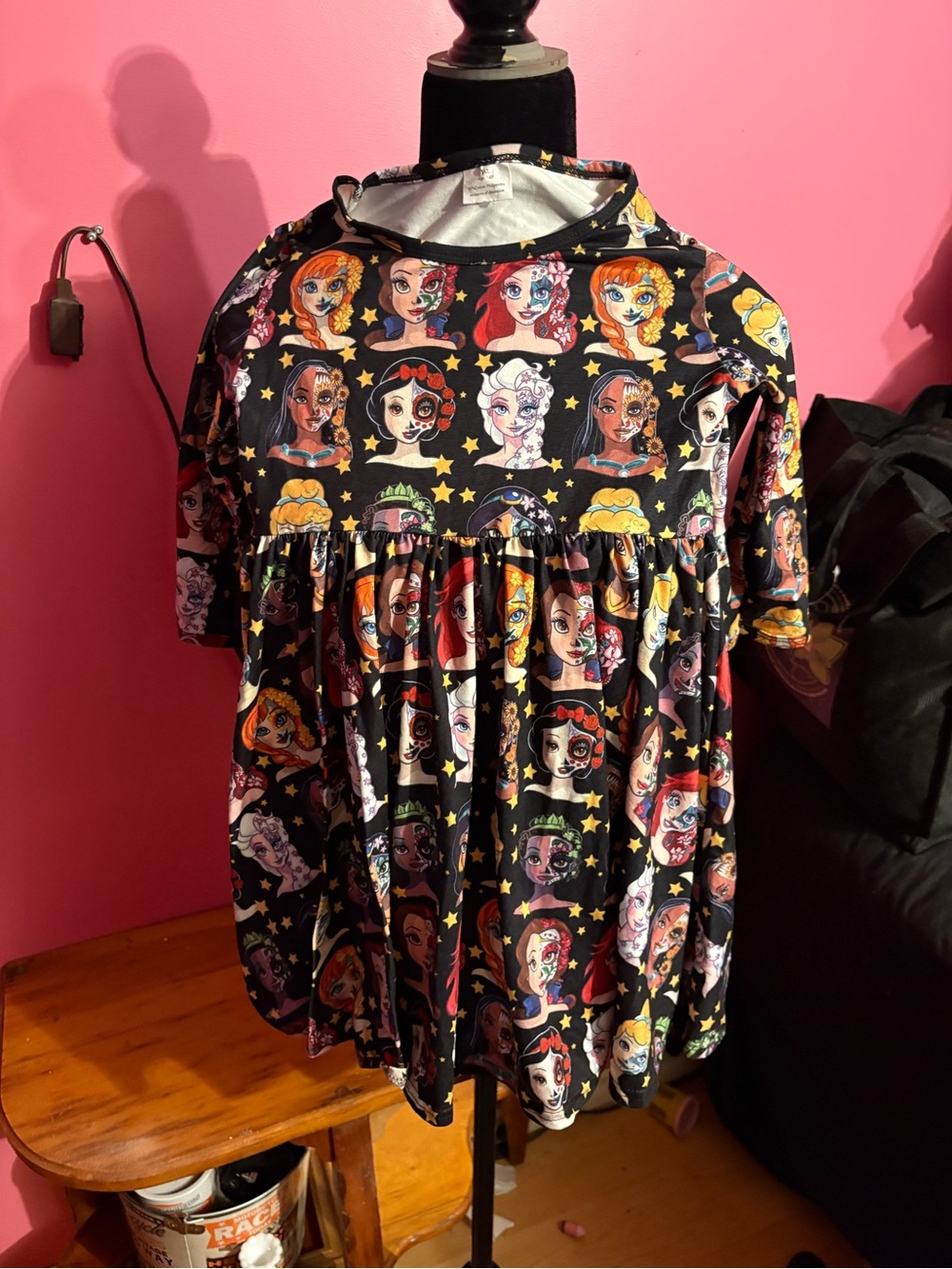 Black Halloween Kids Costume Dress with Colorful Character Print